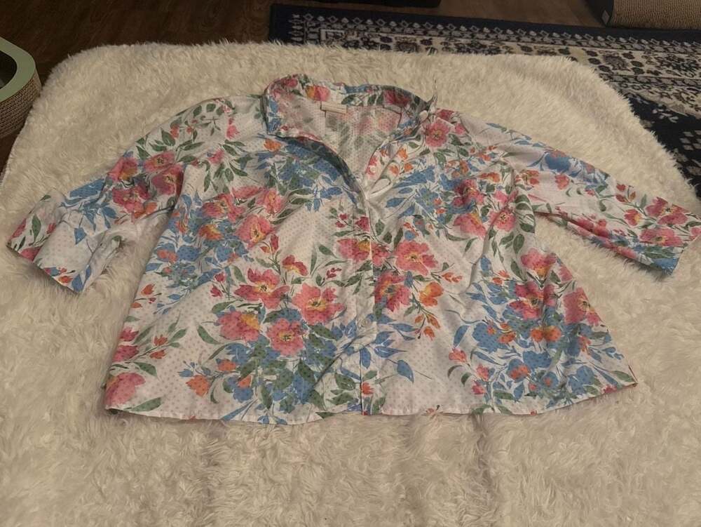 Alfred Dunner Petite‎ 1X Floral Polka Dot Print Button-Front Blouse